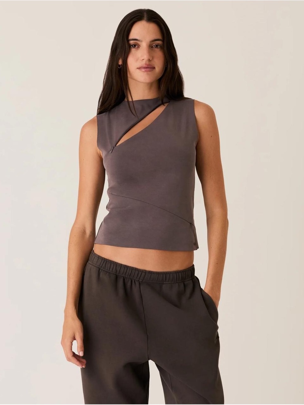Kith Shell Tank with Asymmetric Zip Cutout Details in Charcoal Grey size Small